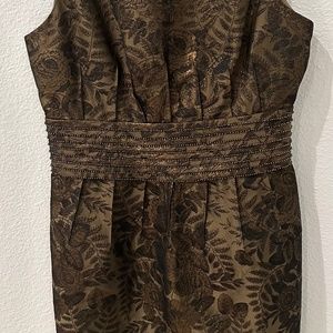 NEW | Carmen Marc Valvo | Cocktail Party Dress | Olive Bronze Brocade | Floral 8